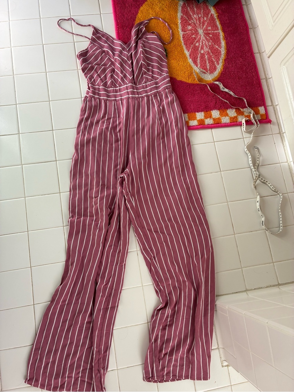 Derek Heart Dusty Rose Striped Wide-Leg Jumpsuit M